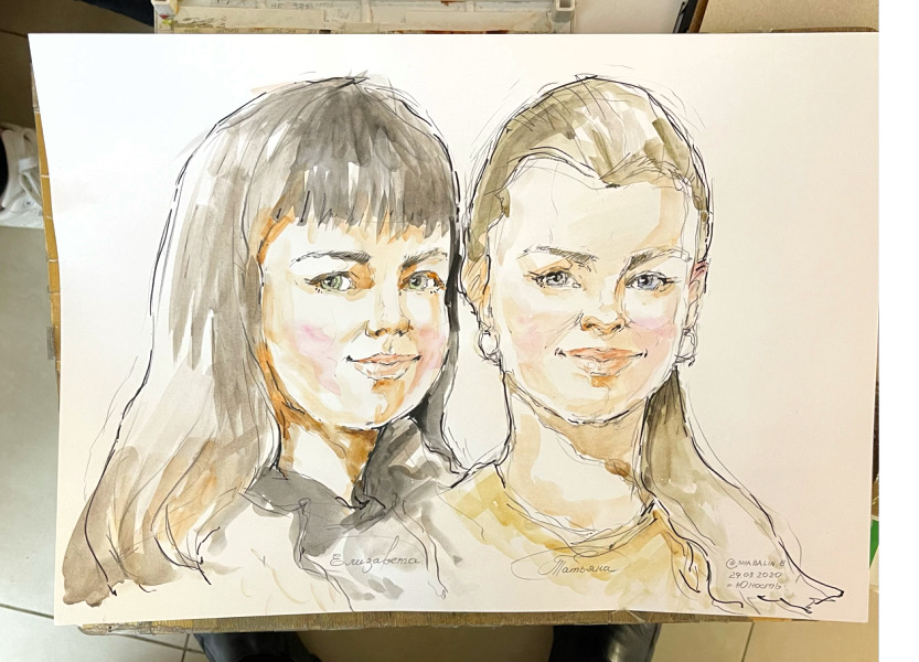 Темная Елизавета и светлая Татьяна-приятное сочетание, Михаил Шабалин, шаржист Минск, шаржист на мероприятие